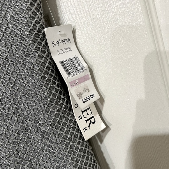 NEW KAY UNGER METALLIC SILVER TAILORED SHEATH COCKTAIL DRESS - Picture 8 of 13